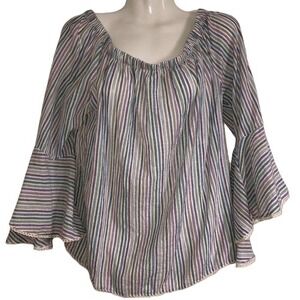 Solitaire top XL 100% cotton off shoulder pastel stripe large bell crochet trim